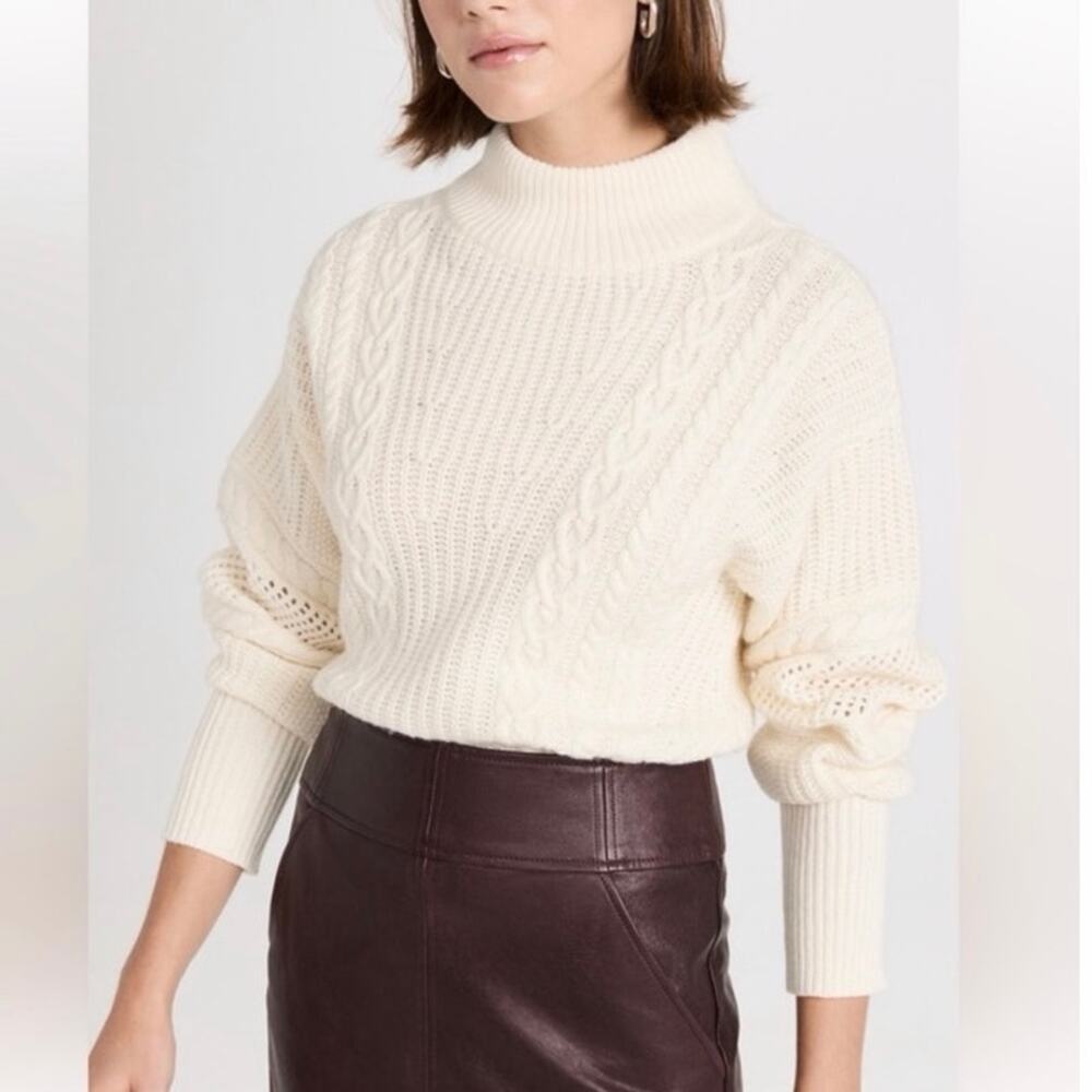 Veronica Beard Berdita Ivory Cable Knit Mock Neck Sweater Size M — Like New